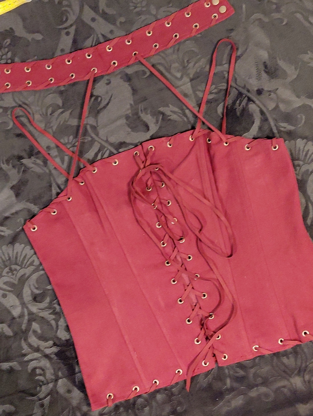 Current Mood Red Lace-Up Corset Camisole